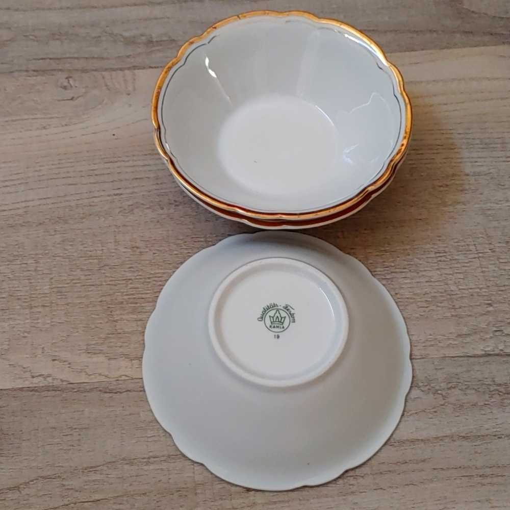 3 Kahla KHL21 5-1/4" Berry Bowls Retired Scalloped Gold Trim Gilded